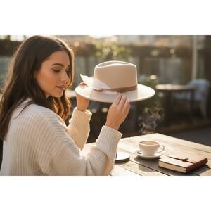 LiteFelt Packable Water Repellent Wool Fedora Hat Beige Large Made in USA